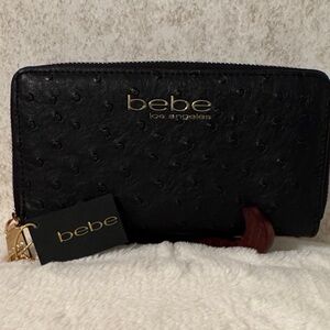 Bebe Clarita Ostrich Black Women's Wallet